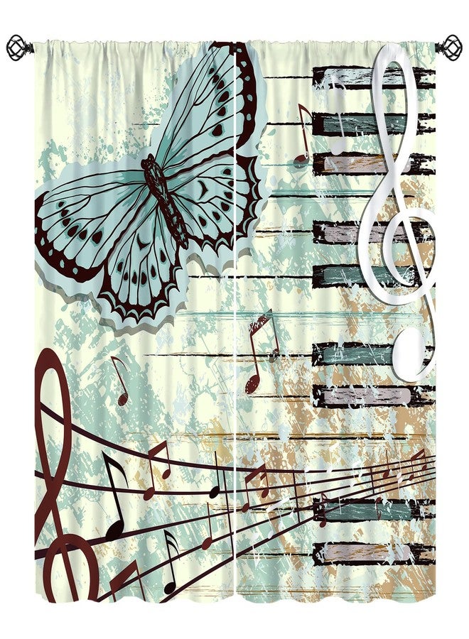 KANEPE Music Curtain, Vintage Rustic Music Notes Piano Key Butterfly Window Treatments, Rod Pocket Thermal Insulated Drapes 2 Panel Sets for Bedroom Living Room, 42" W x 45" L【Decor】 - Image 1